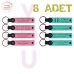MiaWiki İsim Yazılı Deri Anahtarlık 8'li Set, Standart, MH-KAN9128X8, Pembe & Turkuaz, üniseks-yetişkin