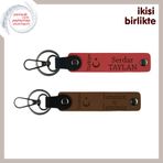 MiaWiki İsme Özel Deri Anahtarlık Ayyıldız Türkiye, 11.5 cm x 2.3 cm, MH-KAN-33696x2, nar çiçeği-açık kahve, üniseks-yetişkin