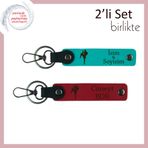 MiaWiki Kardeşe Yazı Eklenebilir Anahtarlık, Standart, MH-KAN-38998x2, koyu turkuaz-kırmızı, erkek