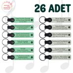 MiaWiki Kişisel Mesajlı Deri Anahtarlık 26'lı Set, Standart, MH-KAN9025X26, Açık Yeşil & Beyaz, üniseks-yetişkin