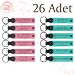 MiaWiki Kişisel Mesajlı Deri Anahtarlık 26'lı Set, Standart, MH-KAN9128X26, Pembe & Turkuaz, üniseks-yetişkin