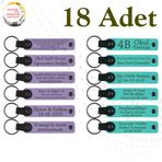 MiaWiki Kişisel Mesajlı Hediye Deri Anahtarlık 18'li Set, Küçük Boy, MH-KAN9117X18, Mor Menekşe & Turkuaz, üniseks-yetişkin
