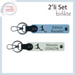 MiaWiki Kişisel Yazı Eklenebilir Deri Anahtarlık Takım, Standart, MH-KAN-39380x2, gök mavi-beyaz, üniseks-yetişkin