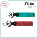 MiaWiki Kişisel Yazılı 2'li Anahtarlık Kedi Figürlü, Standart, MH-KAN-40498x2, koyu turkuaz-nar çiçeği, üniseks-yetişkin