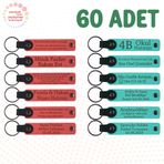 MiaWiki Kişisel Yazılı Deri Anahtarlık 60'lı Set, Standart, MH-KAN9123X60, Nar Çiçeği & Turkuaz, üniseks-yetişkin