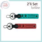 MiaWiki Kişisel Yazılı Deri Anahtarlık Takımı, Standart, MH-KAN-40174x2, koyu turkuaz-nar çiçeği, üniseks-yetişkin