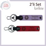 MiaWiki Kişisel Yazılı Deri Set Aslan Figürlü Anahtarlık, Standart, MH-KAN-38404x2, mor menekşe-kırmızı, üniseks-yetişkin