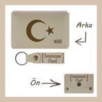 MiaWiki Kişiye Özel Deri Cüzdan & Anahtarlık Set Ayyıldız Motifli Sütlü Kahve, Medium, MH-KCA5741, üniseks-yetişkin