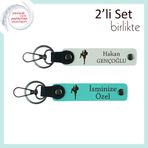 MiaWiki Kişiye Özel İsimli Deri Anahtarlık Set, Standart, MH-KAN-38915x2, beyaz-turkuaz, üniseks-yetişkin
