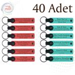 MiaWiki Kişiye Özel Yazılı Anahtarlık 40'lı Set, 40'lı Set, MH-KAN9123X40, Nar Çiçeği & Turkuaz, üniseks-yetişkin