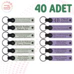 MiaWiki Kişiye Özel Yazılı Anahtarlık 40'lı Set, Standart, MH-KAN9044X40, Beyaz & Mor Menekşe, üniseks-yetişkin