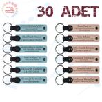 MiaWiki Kişiye Özel Yazılı Deri Anahtarlık 30'lu Set, Standart, MH-KAN9070X30, Gök Mavi & Pudra, üniseks-yetişkin