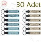 MiaWiki Kişiye Özel Yazılı Deri Anahtarlık 30'lu Set, Standart, MH-KAN9072X30, Gök Mavi & Sütlü Kahve, üniseks-yetişkin