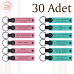 MiaWiki Kişiye Özel Yazılı Deri Anahtarlık 30'lu Set, Standart, MH-KAN9128X30, Pembe & Turkuaz, üniseks-yetişkin