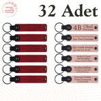 MiaWiki Kişiye Özel Yazılı Deri Anahtarlık 32'li Set, Standart, MH-KAN9111X32, Kırmızı & Yavru Ağzı, üniseks-yetişkin
