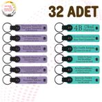 MiaWiki Kişiye Özel Yazılı Deri Anahtarlık 32'li Set, Standart, MH-KAN9117X32, Mor Menekşe & Turkuaz, üniseks-yetişkin