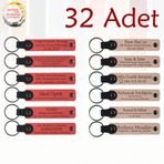 MiaWiki Kişiye Özel Yazılı Deri Anahtarlık 32'li Set, Standart, MH-KAN9120X32, Nar Çiçeği & Pudra, üniseks-yetişkin