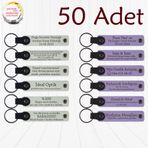 MiaWiki Kişiye Özel Yazılı Deri Anahtarlık 50'li Set, Standart, MH-KAN9044X50, Beyaz & Mor Menekşe, üniseks-yetişkin