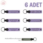 MiaWiki Kişiye Özel Yazılı Deri Anahtarlık 6'lı Set, Tek Ebat, MH-KAN8571X6, Mor Menekşe & Gri, üniseks-yetişkin