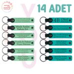 MiaWiki Öğrenci İsimli Deri Anahtarlık 14'lü Set, Standart, MH-KAN9028X14, Açık Yeşil & Koyu Turkuaz, üniseks-yetişkin