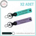 MiaWiki Plaka ve İsim Yazılı Deri Anahtarlık 2'li Set, Standart, MH-KAN-MT-11910x2, Mor Menekşe-Turkuaz-lacivert, üniseks-yetişkin