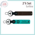 MiaWiki Sevgiliye Kişisel Yazılabilir Deri Anahtarlık, Standart, MH-KAN-38330x2, koyu kahve-koyu turkuaz, erkek