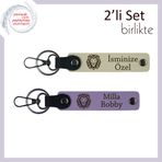 MiaWiki Tarz Sahibi Erkeklere İsim Yazılabilir Anahtarlık, Standart, MH-KAN-38495x2, sütlü kahve-mor menekşe, erkek