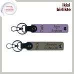 MiaWiki Türk Yazısı Anahtarlık İsme Özel Deri Hediye, Standart, MH-KAN-34435x2, mor menekşe-kül gri, üniseks-yetişkin