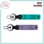MiaWiki Türk Yazısı Desenli Deri Anahtarlık Seti, Standart, MH-KAN-34383x2, koyu turkuaz-mor menekşe, üniseks-yetişkin