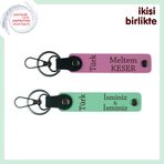 MiaWiki Türk Yazısı Desenli İsimli Deri Anahtarlık, Standart, MH-KAN-34464x2, pembe-açık yeşil, üniseks-yetişkin