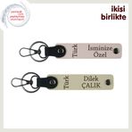 MiaWiki Türk Yazısı Desenli Kişisel Deri Anahtarlık, Standart, MH-KAN-34496x2, pudra-sütlü kahve, üniseks-yetişkin