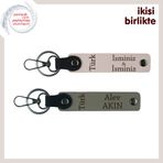 MiaWiki Türk Yazısı Temalı Deri Anahtarlık Seti, Standart, MH-KAN-34489x2, pudra-kül gri, üniseks-yetişkin
