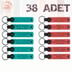 MiaWiki Üzerine İsim Yazılan Deri Anahtarlık 38'li Set, Standart, MH-KAN9078X38, Koyu Turkuaz & Nar Çiçeği, üniseks-yetişkin
