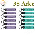 MiaWiki Üzerine İsim Yazılan Deri Anahtarlık 38'li Set, Standart, MH-KAN9117X38, Mor Menekşe & Turkuaz, üniseks-yetişkin