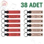 MiaWiki Üzerine İsim Yazılan Deri Anahtarlık 38'li Set, Standart, MH-KAN9120X38, Nar Çiçeği & Pudra, üniseks-yetişkin