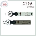 MiaWiki Yazı Ve İsim Eklenebilir Deri Anahtarlık Set, Standart, MH-KAN-38907x2, beyaz-kül gri, erkek