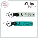 MiaWiki Yazılabilir İsimli Kişisel Deri Anahtarlık, Standart, MH-KAN-39331x2, beyaz-koyu turkuaz, üniseks-yetişkin