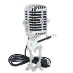Mic Rockbot, Vintage Mikrofon Gitar Robot Masa Lambası, Holding Guitare Vintage Gece Lambası, Metal Mikrofon Robot Lambası, Yatak Odası, Bar, Restoran için Komodin Masa Lambası (Beyaz)