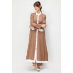 Micca %100 Doğal Lyocell Maxi Dökümlü Soft Kumaş Summer Garnili Maxi Elbise Ferace-Kahve - 40