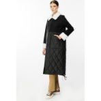 Micca Polar Astarlı Üst Beden Soft Suni Kürk Detaylı ve Dolgulu Kapitone Alt Beden Trench Kaban-Siyah - 38