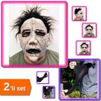 Michael Myers Siyah Saçlı Yüz Maskesi + Uzun Kollu UV Koruyucu Kol Kılıfı - 2li Set P6K0L8