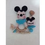 Mickey Mouse Amigurumi Çıngırak ve Emzik Zinciri Takımı