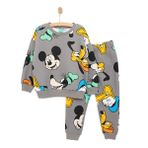 Mickey Mouse Erkek Bebek Eşofman Takımı Bisiklet Yaka Reçme Paça Uzun Kol Gri -