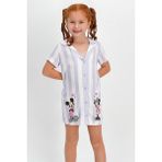 Mickey Mouse Lisanslı Beyaz-Lila Düğmeli Kız Çocuk Homewear Gömlek Elbise - 2 - 3 Yaş