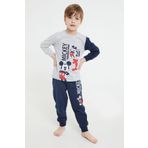 Mickey Mouse Lisanslı GriMelanj Erkek Çocuk Uzun Kol Pijama Takım