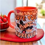 Mickey ve Minnie Mouse Love You Forever Sevgiliye Hediyelik Tasarım Kupa Bardak - Turuncu - 330 ml