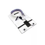 Micro Kumaş Kol Düğmeli Slim Fit Beyaz Erkek Gömlek - 200-1 Lacivert Kombinli