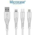 Microcase 3in1 Lightning Type C Micro Usb Şarj Ve Data Kablosu Kaymaz Materyal 120 Cm - Al2891 Beyaz