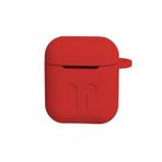 Microcase Airpods Kulaklık ve Şarj Ünitesi için Silikon Kılıf + Kulaklık Askılık + Çengel - Kırmızı