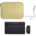 Microcase Apple iPad Air 11 2024 Tablet Için Kapitone Tablet Çanta + Bluetooth Klavye + Mouse + Tablet Standı - Bej